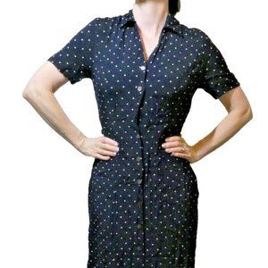 Long Dress British Marks & Spencer Black Dots Church Office Career Women Size S